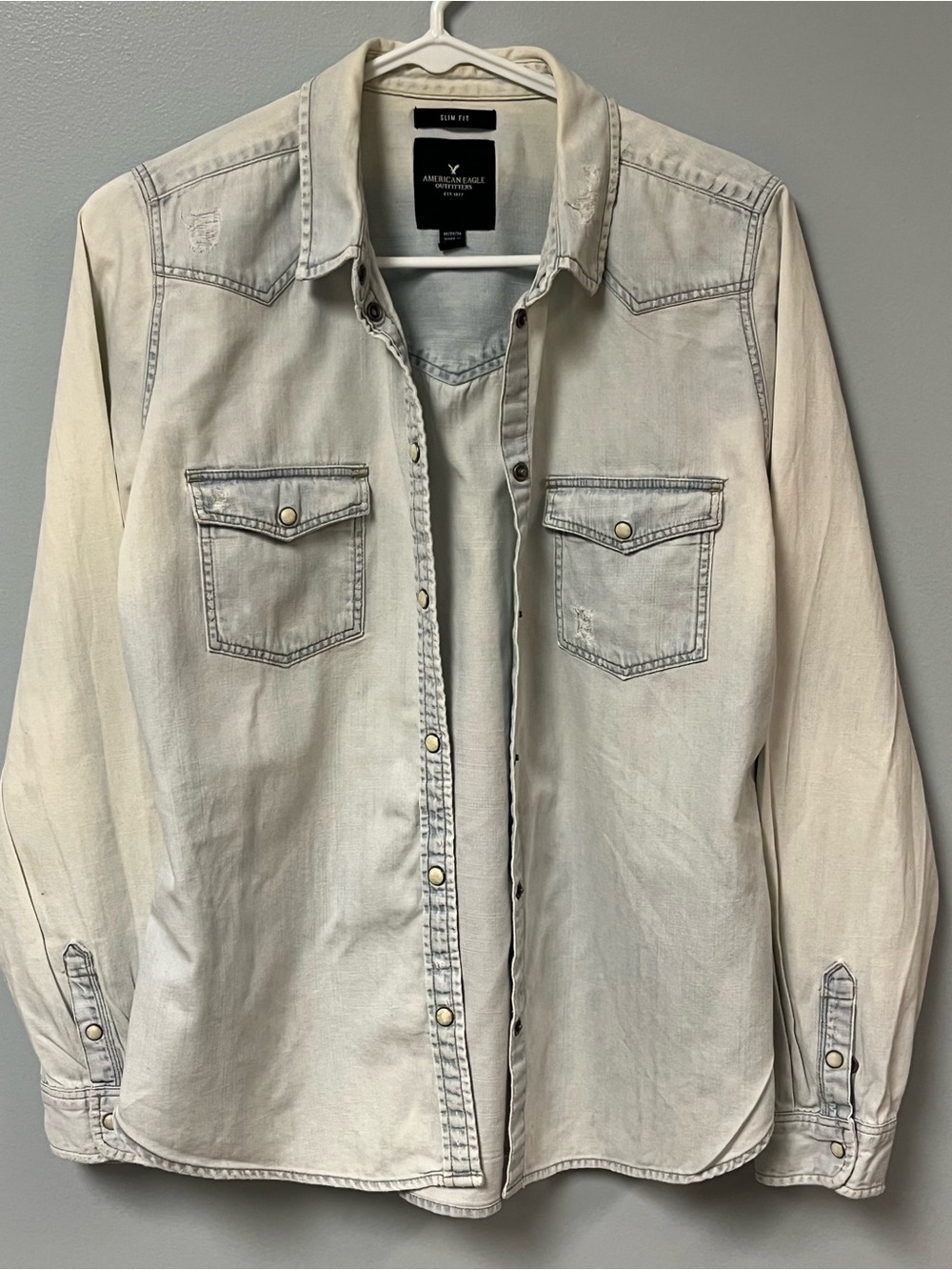 American Eagle Outfitters Light Cream Denim Button-Down Shirt